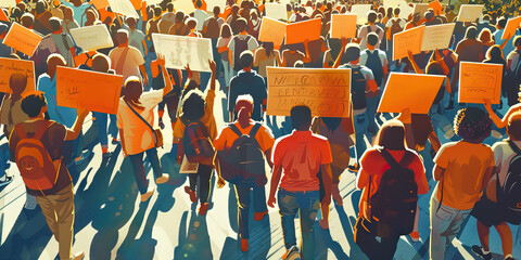 Student Uprising: The Power of College Protests - An image of a large group of students marching on campus, holding signs and chanting slogans, illustrating the strength and unity of student movements