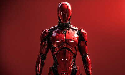Marketing Campaign, Red Robotic Armor on Red Background, Futuristic, Technology, Robotics, AI, Cyberpunk