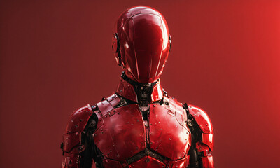 Marketing Campaign, Red Robotic Armor on Red Background, Futuristic, Technology, Robotics, AI, Cyberpunk