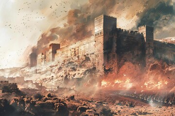 Joshua's army surrounds Jericho for 7 days, causing its walls to crumble.