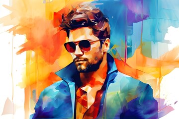 Men Boy Abstract Art Multicolor painting fashion  