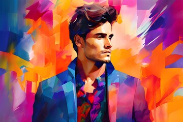 Men Boy Abstract Art Multicolor painting fashion  