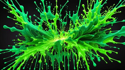neon green splash, electric and luminous, with glowing edges that seem to vibrate ,paint splash, abstract