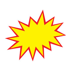 Blank sale tags. Ribbon sale banners. Red and yellow starburst stickers. Pop art funny bang bubble on white background. Cartoon comic style. Vector illustration.