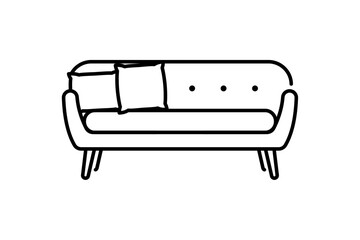 Sofa with duoble pillow pixel perfect linear icon. Furnishing for living room. Contemporary home furniture store. Thin line illustration. Contour symbol. Vector outline drawing. Editable stroke