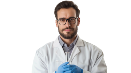 portrait of a male scientist isolated on transparent background, scientist cut out