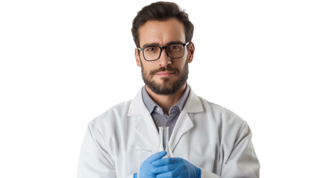 portrait of a male scientist isolated on transparent background, scientist cut out