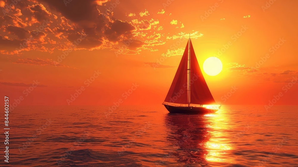 Sticker sailboat at sunset