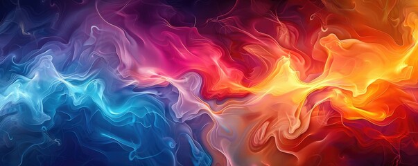 Vibrant abstract cosmic dance, blue and red hues intertwined