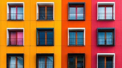 Fototapeta premium color block harmony minimalist building facade in vibrant hues abstract photo