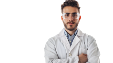 portrait of a male scientist isolated on transparent background, scientist cut out 