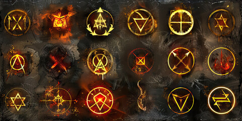 Fototapeta premium Arcane Alphabets: The Wizard's Language of Runes - A graphic representation of various runic symbols and their meanings, showcasing the complexity and beauty of the wizard's language of magic