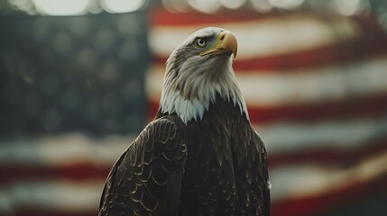 Majestic Eagle with Waving American Flag for Independence Day