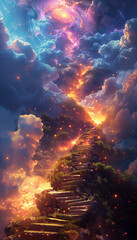 Obraz premium Breathtaking Watercolor Stairway to Heaven: Ethereal and Serene