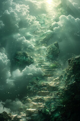 Fototapeta premium Breathtaking Watercolor Stairway to Heaven: Ethereal and Serene