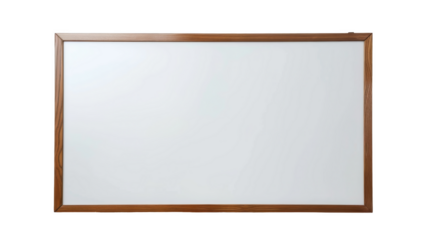 Empty wooden-framed whiteboard with blank surface, suitable for writing and drawing, ideal for office, school, isolated white background, transparent background.