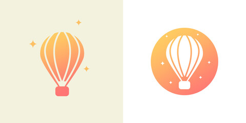 Hot air balloon icon logo vector background illustration circle isolated