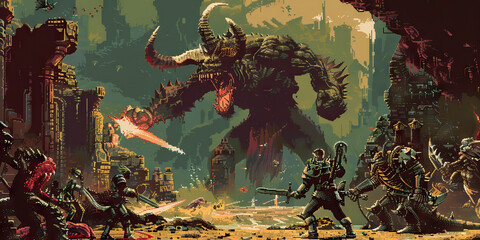 Old-School Showdown: Exploring Combat in Gaming's Golden Age - An image depicting a classic boss battle with large, imposing enemies and limited combat options