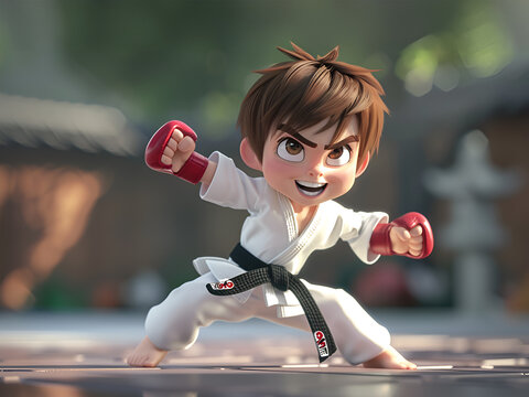 Karate martial arts tae kwon do dojo clipart cartoon Boy Kick