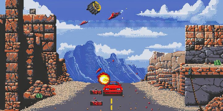 Vintage Victories: Mastering Combat in Legacy Games - A visual representation of a player navigating a retro game level, strategically using limited combat options to defeat enemies