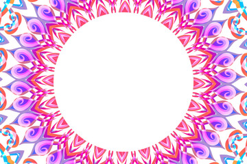 Beautiful colourful caleidoscope gradient flower art pattern of indonesian culture traditional tenun batik ethnic dayak frame