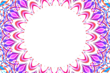 Beautiful colourful caleidoscope gradient flower art pattern of indonesian culture traditional tenun batik ethnic dayak frame