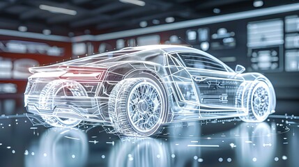 Futuristic Sports Car with Holographic Interface and Neon Lighting, Advanced Cybernetic Concept