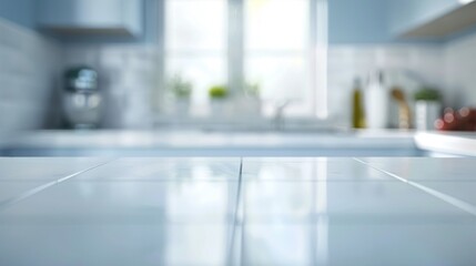 Obraz premium Minimalist White-Tiled Countertop with Subtle Blue Background, Ideal for Product Display