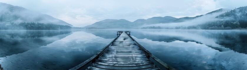 Fototapeta premium The image is a beautiful landscape of a lake and mountains in the background