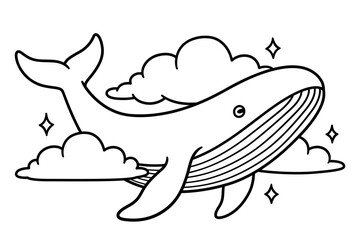 Obraz premium Flying whale black and white drawing
