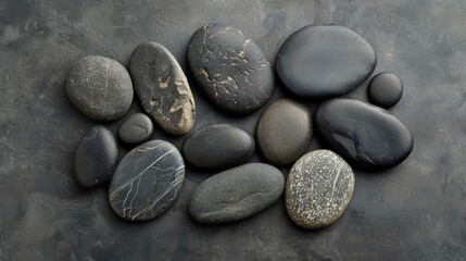 Natural Beauty in Black Stones: Topview of Rounded Stones Eroded by Time