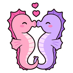 Cute cartoon seahorse couple