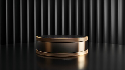 Black & gold podium product stage isolated on black background. For cosmetic products, luxury pedestals.