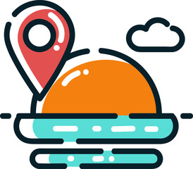 Sunset location, navigation icon.