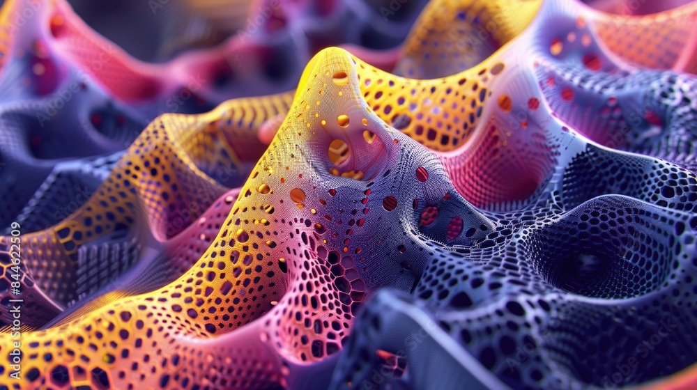 Fototapete a 3d rendering of a colorful, organic structure with a bumpy, porous surface. aig51a.
