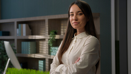 Strong confident Caucasian business woman lady leader secretary at workplace in office worker...