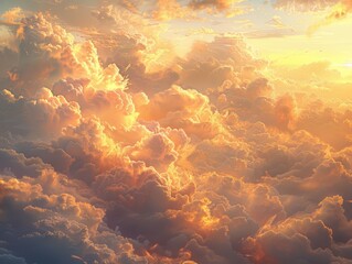 Dreamy clouds with soft, fluffy clouds and a warm golden light in the background.