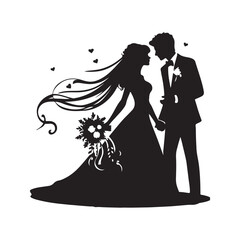 vector silhouette black wedding in white background