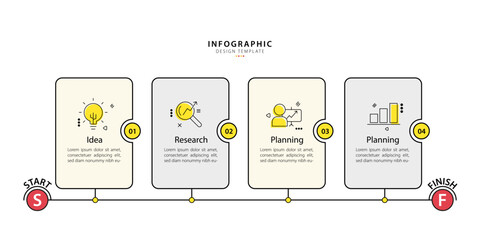 Timeline infographic template. 4 Step timeline journey, calendar Flat simple infographics design template. presentation graph. Business concept with 4 options, vector illustration.