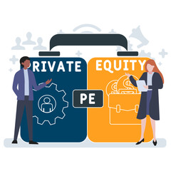 PE - Private Equity  acronym. business concept background. vector illustration concept with keywords and icons. lettering illustration with icons for web banner, flyer