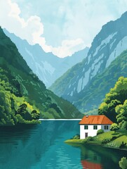 Fototapeta premium Minimalist landscape artwork