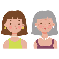 Pretty young woman and eldery woman vector illustration