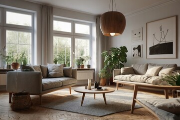 The interior design of the home features Scandinavian style with minimalist design and natural light.