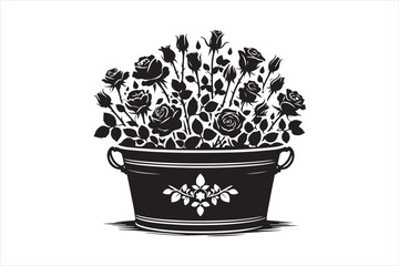 Rose silhouettes vector illustration. Black buds and stems 