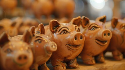 Obraz premium Close up of multiple adorable clay piggy banks