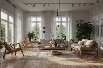 The interior design of the home features Scandinavian style with minimalist design and natural light.