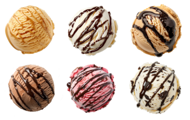 collection of ice cream with chocolate sauce dessert