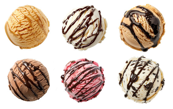 collection of ice cream with chocolate sauce dessert