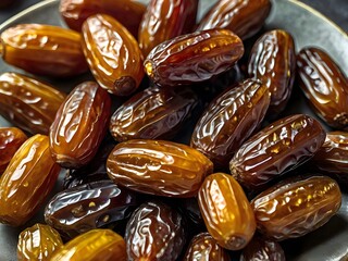 dates close up. date palm background. Date palm on a traditional craftsman market.Horizontal image.