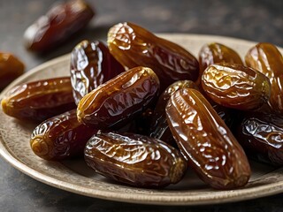 dates close up. date palm background. Date palm on a traditional craftsman market.Horizontal image.